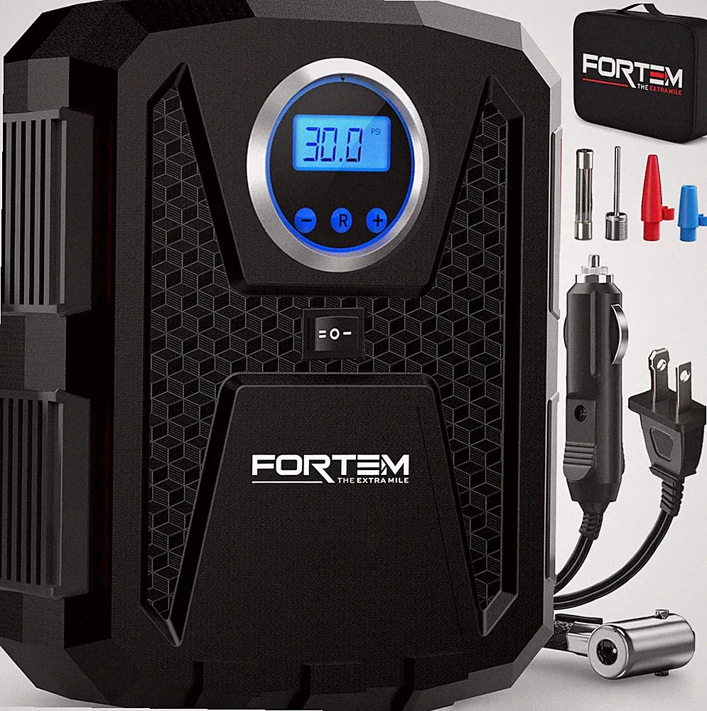 FORTEM Tire Inflator 150 PSI, Bike Pump, 110V AC 12V DC Air Pump for Car Tires